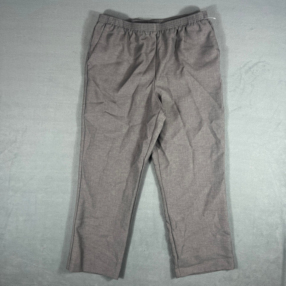 Alfred Dunner Womens Pants 14 Gray Solid Straight Elastic Waist Side Pockets